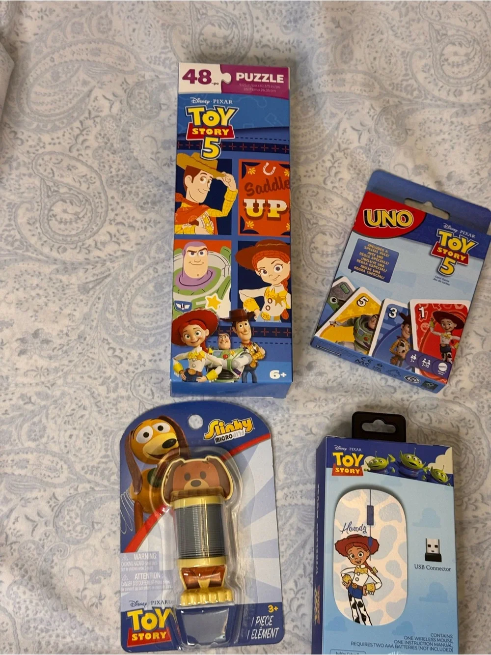 Toy Story 5 Puzzle, Slinky Dog Mini, Uno game and Jessie Wireless Mouse